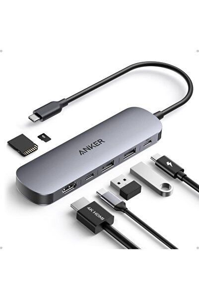 Anker Hub Nano USB-C 7-în-1, HDMI 4K, 85W, Gri