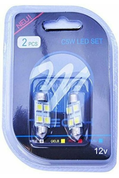 M-TECH Λάμπες Αυτοκινήτου C5W / C10W LED Λευκό 12V 1.36W 2 τεμάχια