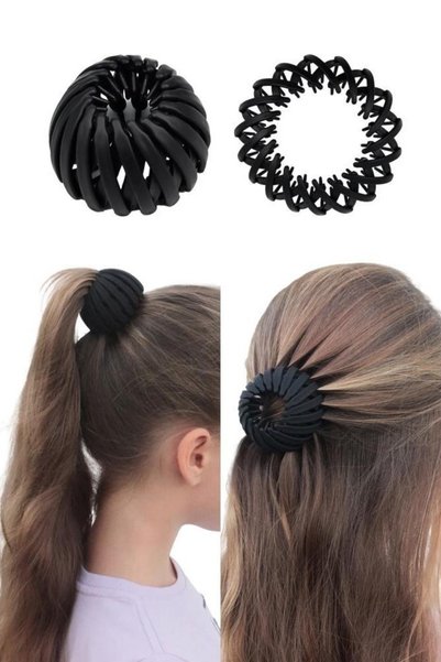 İnfeta 1 Piece Multifunctional Accordion Hair Clip - Black Bun and Ponytail Styling Tool