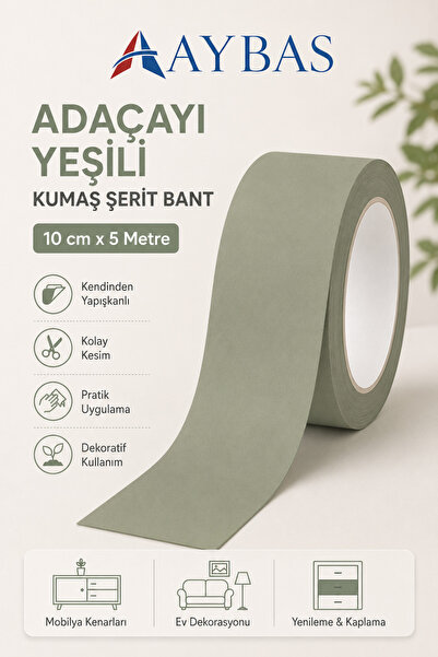 Aybas 10 cm x 5 Metre Adaçayı Yeşili Yapışkanlı Kumaş Bant – Kendinden Yapışk...