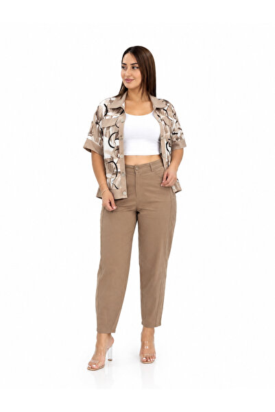 ZANESSİ FASHION Plus Size Elastic Waist Belted Pocketed Lycra Mom Women's Tro...