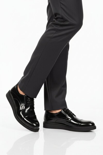 Aspor Black Patent Leather Genuine Leather Men's Casual Shoes