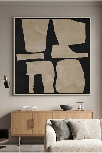 Jasmine Art Modern Tan Geometric Wall Art | Framed Canvas Print | Luxury Mode...