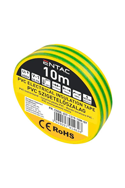 OEM Bandă izolatoare PVC Entac 19mm x 10m, verde-galben