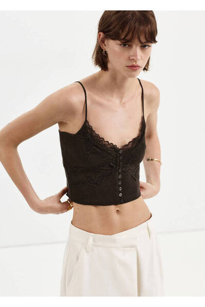 MANGO Woman Askılı ince triko crop bluz