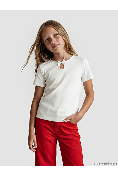 LC Waikiki Peak New Season Bow Detailed Girls' T-Shirt