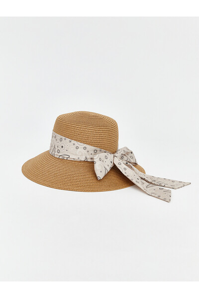 LC Waikiki Vizyon New Season Women's Straw Hat with Scarf Detail