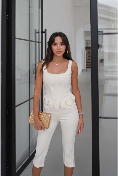 Havoş Ecru Six-Cut Detailed Strappy Blouse