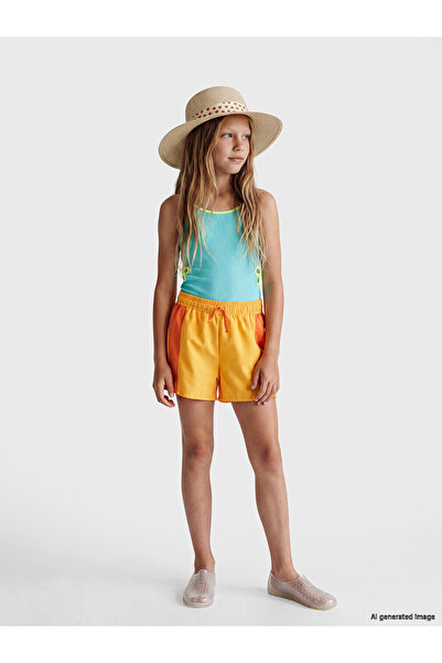 LC Waikiki Vizyon New Season Lace-Up Color Blocked Girls' Swim Shorts