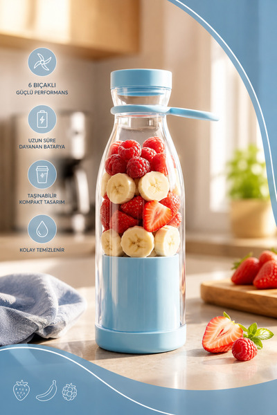 SAYARMARKT BİG BARDAK BLENDER MAVİ Kablosuz Taşınabilir Meyve Karıştırıcı