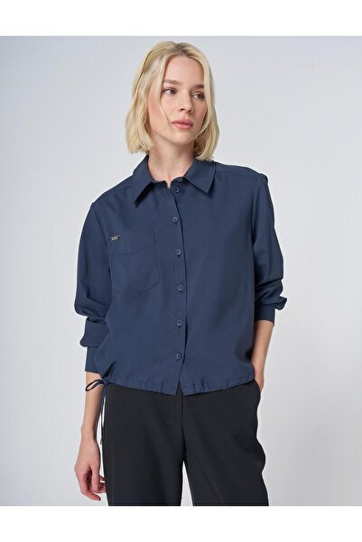 Kayra Cotton Basic Blouse with Pocket Detail Navy Blue
