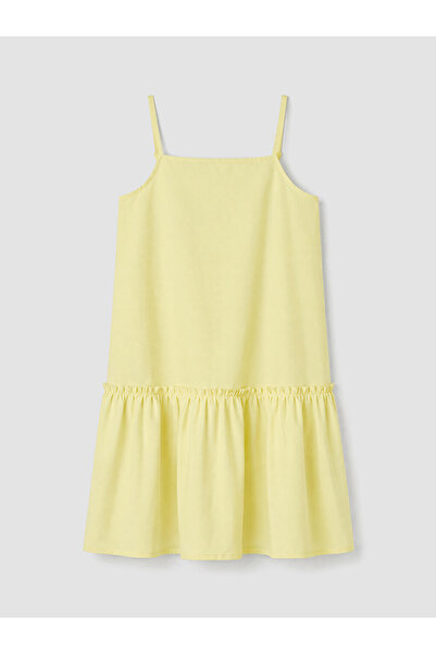 LC Waikiki Rmz Gi̇yi̇m Farkiyla Square Roba Collar Ruffled Girls' Poplin Dress