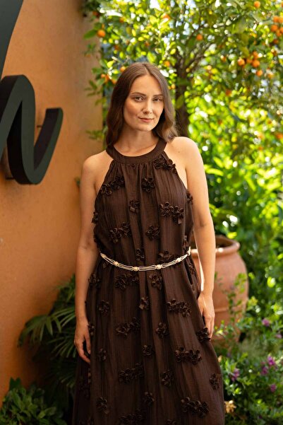 Butik Suat İp Kemerli Nakışlı Kadın Elbise