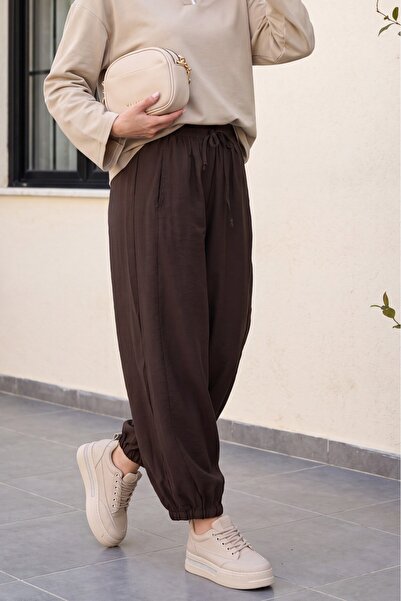 HİJABAYA Modal Pants with Elastic Cuffs and Waist, Pockets and Lace-Up Detail
