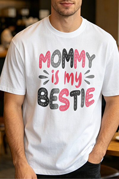 Fleck تي شيرتات كاجوال للرجال مطبوع عليها عبارة Mommy Is My Bestie للرجال