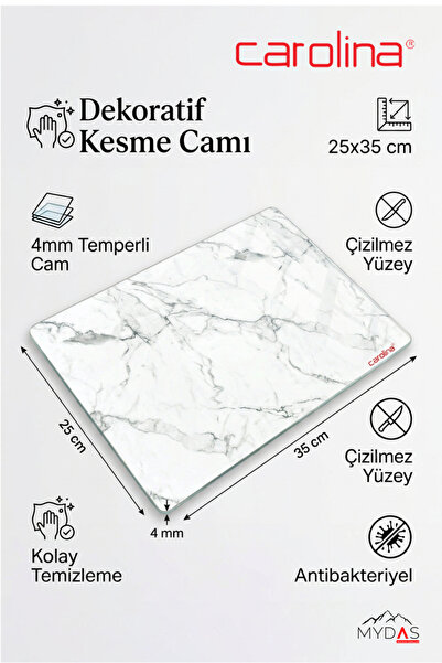 CAROLİNA 442 Dekoratif Kesme Camı 25x35 cm – 4 mm Temperli Cam | Çizilmeye Da...