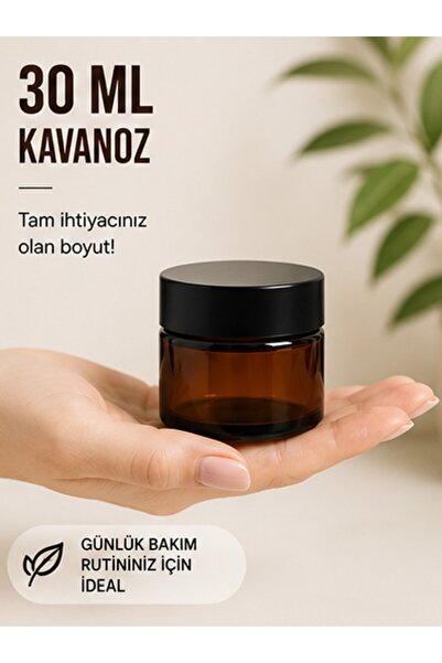 Kozpak 1 adet 30 ml Amber Cam Kavanoz Siyah Kapaklı Kozmetik Krem Balm Kabı