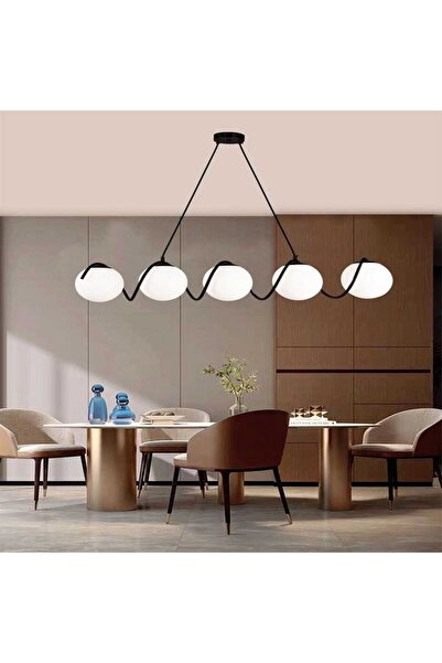 luminastar Lustră suspendată modernă, 5 globuri albe, soclu E27, corp negru