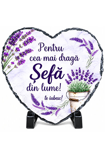 LimArt Placa decorativa ardezie in forma de inima, Lavanda, 14x13 cm - "Pentr...
