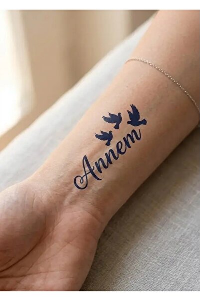 medink tattoo 1 Ay Kalıcı 24 Saat Sonra Kararan Annem yazı ve Kuşlar Mınımal ...