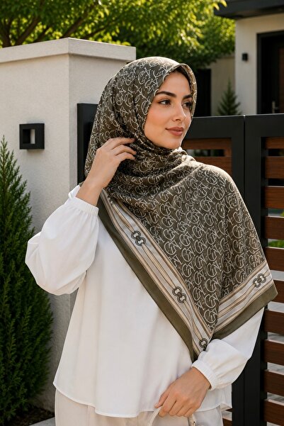 İmajButik Oil Green Patterned Cotton Shawl