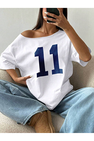 PALPİTO Women's 11 Printed Oversize Boat Neck T-Shirt
