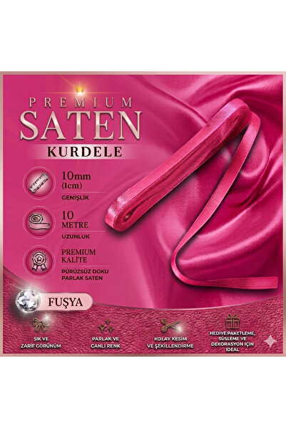 edalle Fuşya Saten Kurdele 1 Cm 10 Metre, Özel Gün Hediye Süsleme Kurdelesi