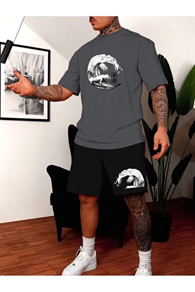 PENTHİLUS Unisex Oversize Shorts Set Short Sleeve T-Shirt Comfortable Fit Sum...