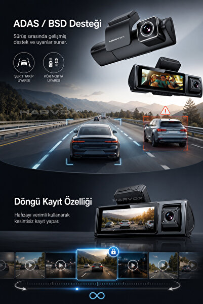 umoteknoloji HARVOX Araç İçi Kamera 4K HD Görüntü WiFi GPS ADAS Özellikli Yap...