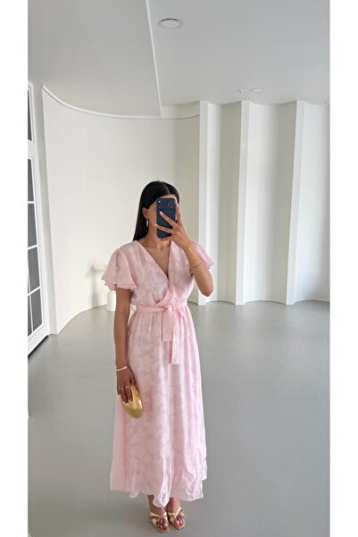 GAUS CO Pembe Kuşaklı Astarlı Pinterest Elbise GAUS-01657