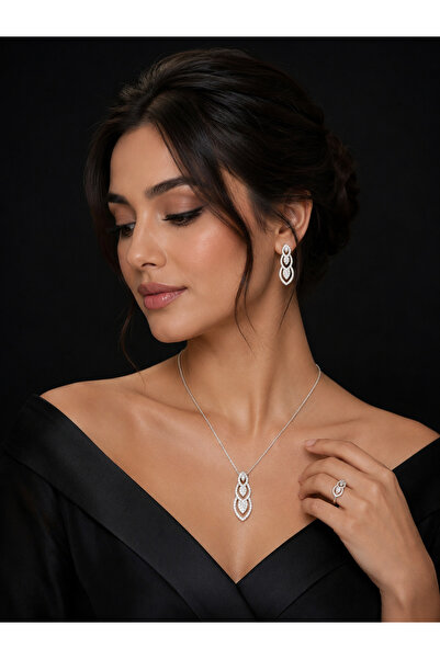 Generic Silver Color Chain with Zircon Ring and Earring
