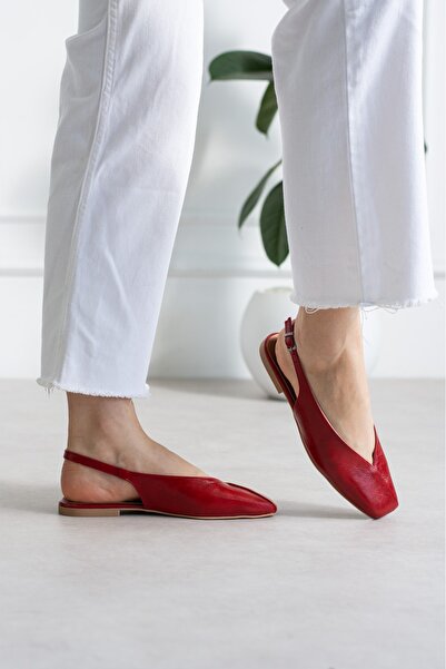 YARENAY Red Open-Backed Ballerinas