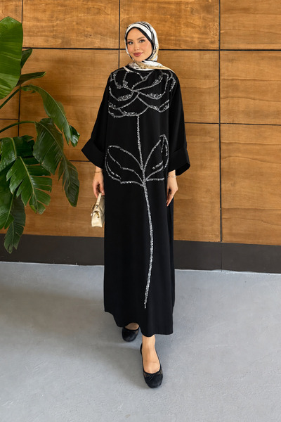 Miss Allos Women's Floral Patterned Linen Hijab Dress