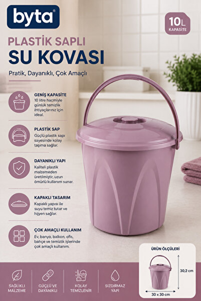 BYTA 10 Liter Plastic Water Bucket with Lid |   Durable Multi-Purpose Cleanin...