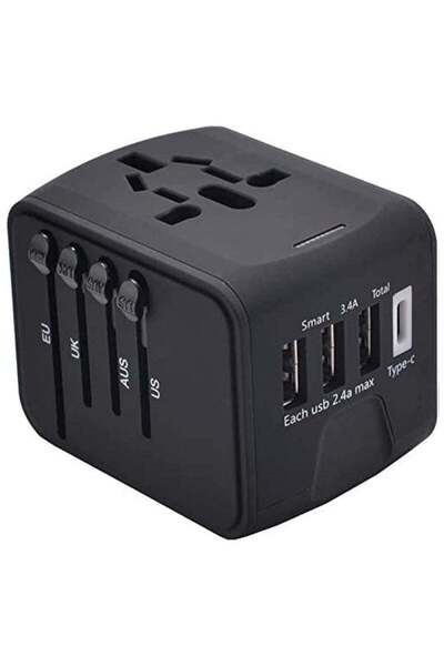 Generic محول طاقة عالمي للسفر مع 3 منافذ USB ومنفذ Type C واحد للشحن، محول أو...