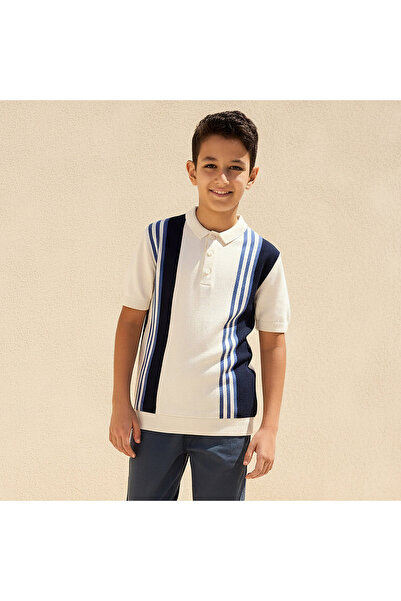 Juniors Striped Polo T-shirt with Short Sleeves