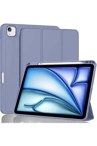 ELTRAZONE حافظة ثلاثية الطيات باللون الأزرق الرمادي مع حامل قلم لأجهزة iPad A...