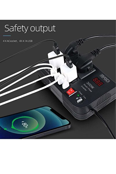 BYGD Unlock Your Power: 300W Car Inverter with 4 Fast Charging USB Ports and ...