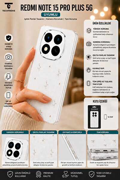 TechTrove Redmi Note 15 Pro Plus 5G Uyumlu Şeffaf ve Simli Darbe Emici Kamera...