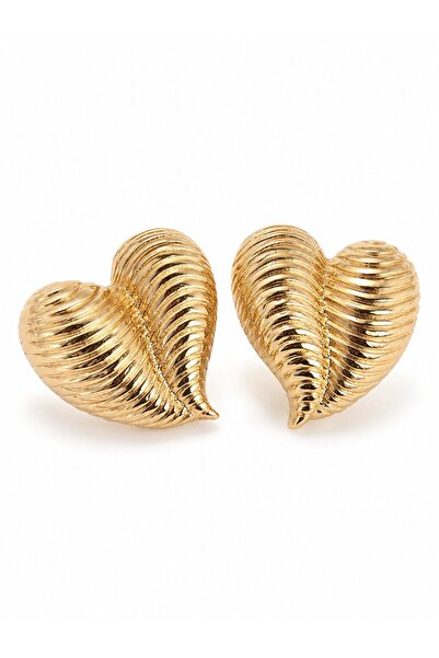 serelya Brass Gold Color Embroidered Bomb Heart Model Women's Earrings