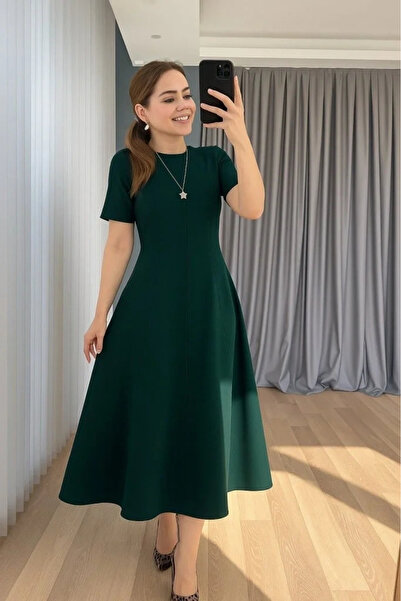 USLUCAN ALIŞVERİŞ Women's Short Sleeve Crew Neck Maxi Length Imported Crepe D...