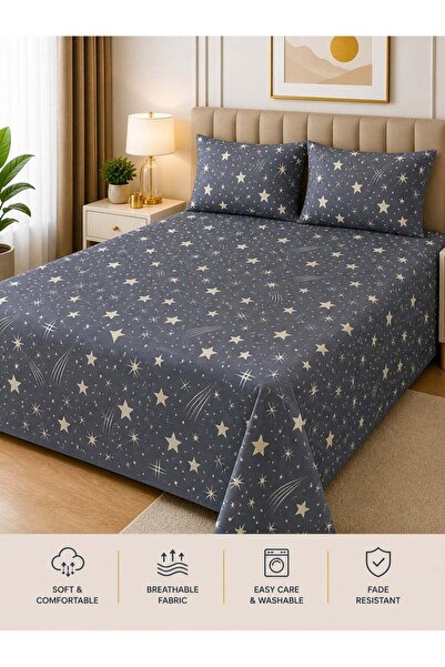 OASIS MART King Size Bedsheet Set with 2 Pillow Covers 220x240cm Soft Breatha...