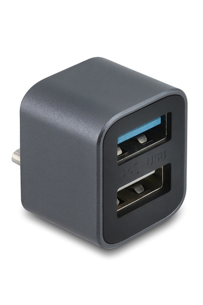 DELOCK mini USB hub 64359, 2x θυρών, USB 3.2, 10Gbps, USB-C σύνδεση, γκρι