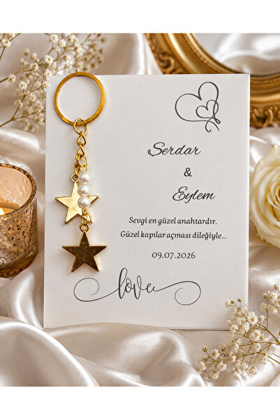 MyGift Söz, Nişan, Kına, Nikah, Düğün Hatırası 10 adet Yıldızlı Anahtarlık