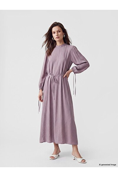 LC Waikiki Lcw Modest Pink Judge Collar Pleated Dobby Women's Dress
