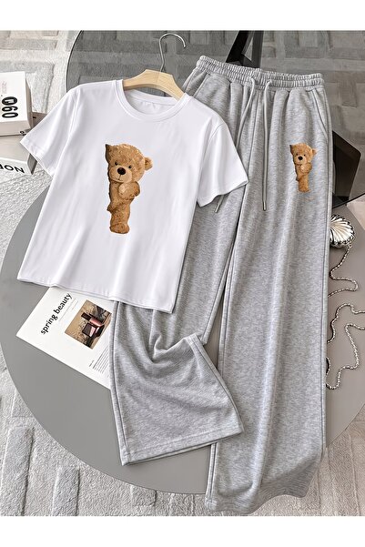 macklin Unisex Women's Men's Half Bear Printed Oversized Tshirt and Baggy Swe...