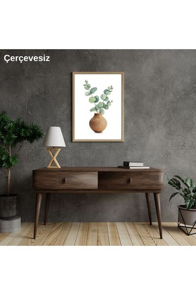 Seçkin Trend Çerçevesiz Tekli Modern Duvar Tablosu, Vazo Okaliptüs poster, Banyo, salon, Ofis, Kafe, Otel