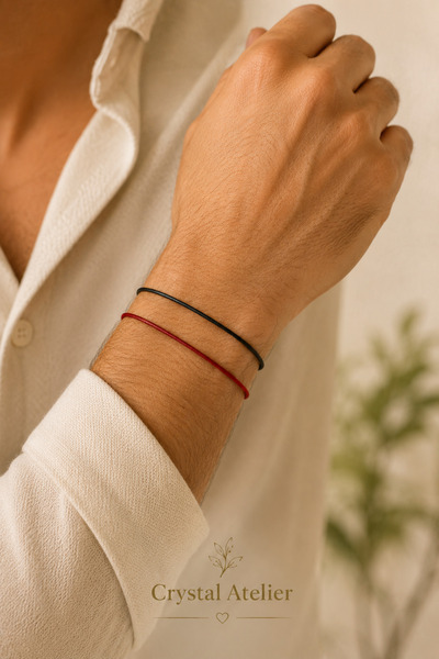 Crystal Atelier 2-Piece Burgundy Black Rope Bracelet Adjustable Unisex Couple Bracelet