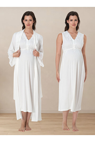 ByLohusa Breastfeeding-Friendly Sfır Sleeve Dressing Gown Maternity Nightgown...