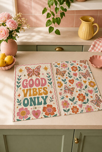 milroma Good Vibes Only Floral Pastel Colored Kitchen Patterned Decorative St...